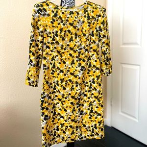 H&M long-sleeve dress yellow with black, grey, white. Lined.